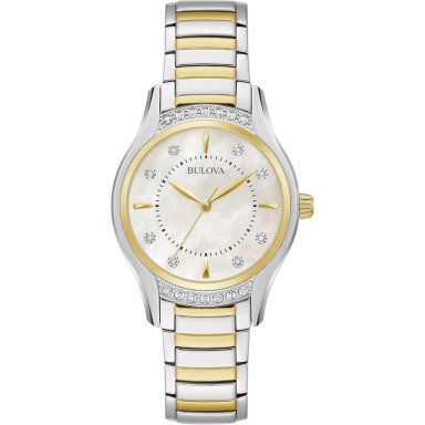 BULOVA RELOJ CLÁSICO MUJER CUARZO 3 AGUJAS DIAMANTES ACERO ESFERA NÁCAR | ORO/PLATA