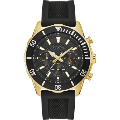 BULOVA RELOJ DEPORTIVO HOMBRE CRONÓGRAFO 6 AGUJAS CORREA SILICONA FECHA | NEGRO/ORO