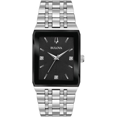 BULOVA RELOJ QUADRA MODERNO HOMBRE CUARZO 3 AGUJAS DIAMANTES | PLATA