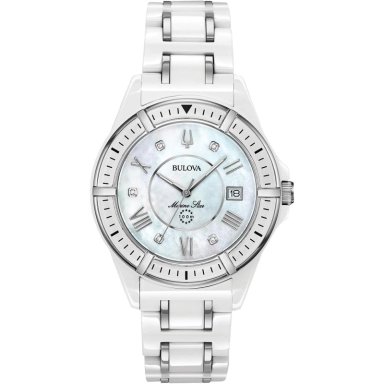 BULOVA RELOJ MARINE STAR MUJER SERIE L CUARZO 3 AGUJAS FECHA DÍA Y DIAMANTES | PLATEADO