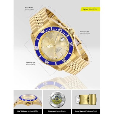 RELOJ INVICTA PRO DIVER PARA HOMBRE ESTILO BUZO CRISTAL MINERAL | ORO Y AZUL - 3