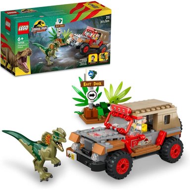 LEGO JURASSIC PARK EMBOSCADA DEL DILOFOSAURIO SET CON DINOSAURIO Y JEEP - 1