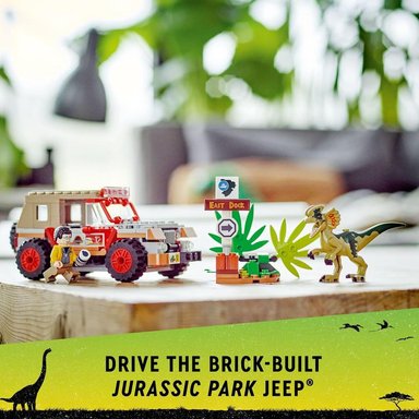 LEGO JURASSIC PARK EMBOSCADA DEL DILOFOSAURIO SET CON DINOSAURIO Y JEEP - 4