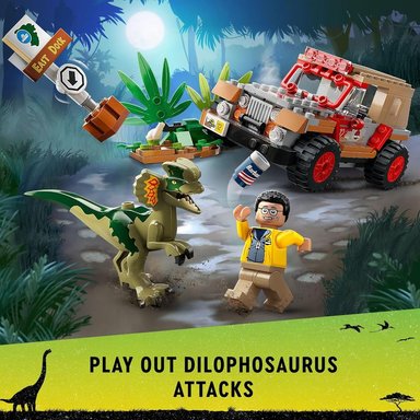 LEGO JURASSIC PARK EMBOSCADA DEL DILOFOSAURIO SET CON DINOSAURIO Y JEEP - 5