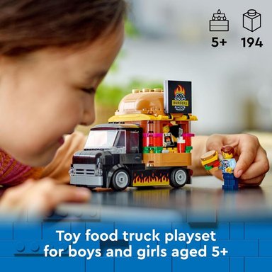 LEGO CITY CAMIÓN DE HAMBURGUESAS CON COCINA, MINIFIGURA Y ACCESORIOS, REGALO - 2