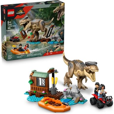 LEGO JURASSIC WORLD T. REX ESCAPE DEL RÍO, DINOSAURIO CON BARCO Y MINIFIGURAS - 1