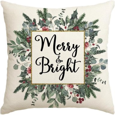 AVOIN FUNDA DE COJÍN CON DISEÑO DE EUCALIPTO Y MUÉRDAGO, 45 X 45 CM | VERDE