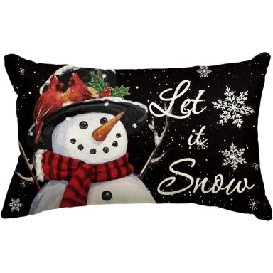 AVOIN FUNDA DE COJÍN DECORATIVA CON MUÑECO DE NIEVE DE 30 X 50 CM | NEGRA