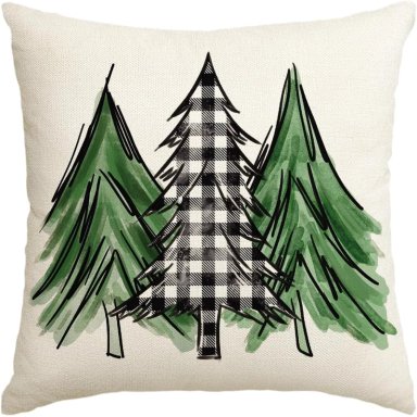 AVOIN FUNDA DE COJÍN CON ÁRBOL DE NAVIDAD, 45 X 45 CM | VERDE Y BLANCO