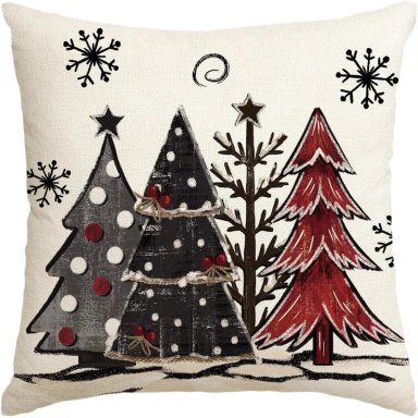 AVOIN FUNDA DE COJÍN DE ÁRBOLES DE NAVIDAD A CUADROS ROJOS, 50 X 50 CM | ROJO