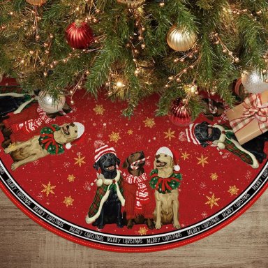 AVOIN FALDA PARA ÁRBOL DE NAVIDAD CON DISEÑO CON PERROS DE 122 CM | ROJO