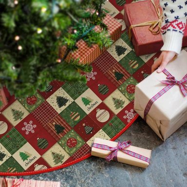 AVOIN FALDA PARA ÁRBOL DE NAVIDAD A CUADROS PATCHWORK DE 122 CM | ROJO - 2