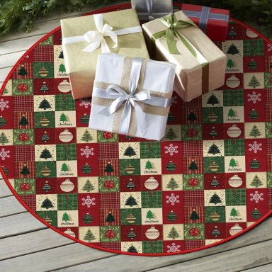 AVOIN FALDA PARA ÁRBOL DE NAVIDAD A CUADROS PATCHWORK DE 122 CM | ROJO - 4