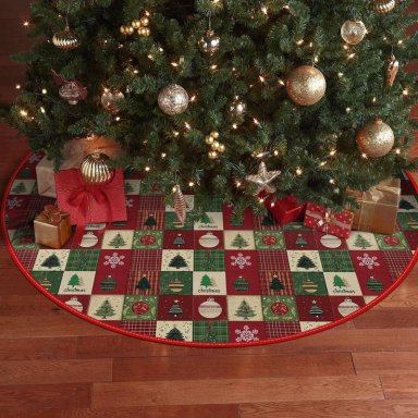 AVOIN FALDA PARA ÁRBOL DE NAVIDAD A CUADROS PATCHWORK DE 122 CM | ROJO - 5