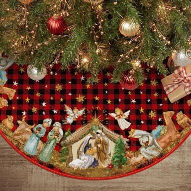 AVOIN FALDA PARA ÁRBOL DE NAVIDAD 'NACIMIENTO DE JESÚS' DE 122 CM | ROJO - 1