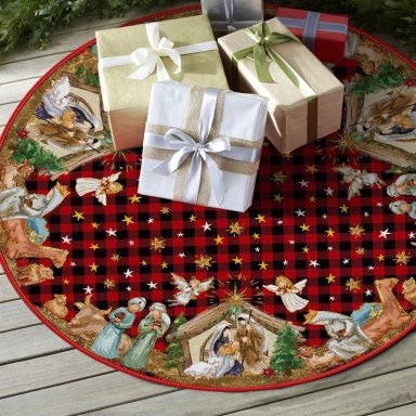 AVOIN FALDA PARA ÁRBOL DE NAVIDAD 'NACIMIENTO DE JESÚS' DE 122 CM | ROJO - 4