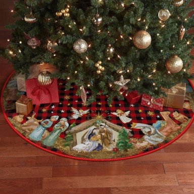 AVOIN FALDA PARA ÁRBOL DE NAVIDAD 'NACIMIENTO DE JESÚS' DE 122 CM | ROJO - 5