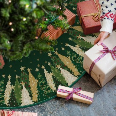 AVOIN FALDA PARA ÁRBOL DE NAVIDAD DE ESTRELLA Y COPO DE NIEVE DE 91 CM | VERDE - 2