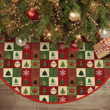 AVOIN FALDA PARA ÁRBOL DE NAVIDAD A CUADROS PATCHWORK DE 91 CM | ROJO