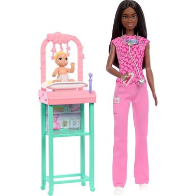 BARBIE DOCTORA DE BEBÉS 11'/28 CM MORENA CON ACCESORIOS