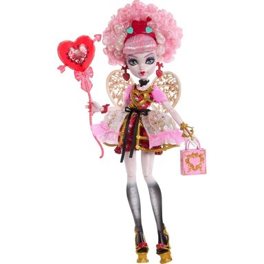 MONSTER HIGH CUPIDO ASTERIA, VESTIDO ROSA Y ROJO CON ACCESORIOS DE FIESTA