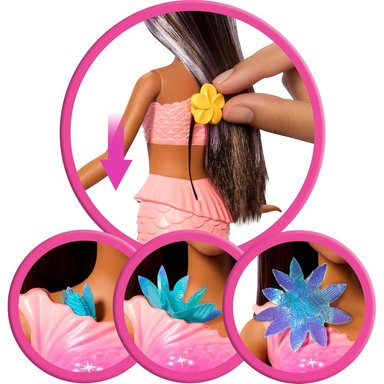 BARBIE SIRENA CASTAÑA FLORES MÁGICAS COLA OMBRÉ DIADEMA - 3