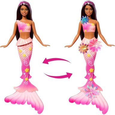 BARBIE SIRENA CASTAÑA FLORES MÁGICAS COLA OMBRÉ DIADEMA - 4
