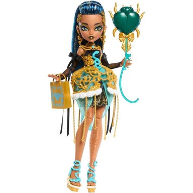 MONSTER HIGH CLEO DE NILE, VESTIDO DORADO Y ACCESORIOS DE FIESTA