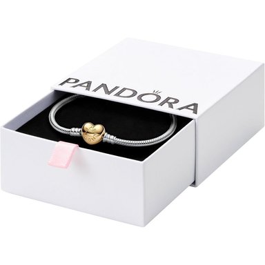 PANDORA MOMENTS PULSERA CADENA SERPIENTE CIERRE CORAZÓN 17 CM | ORO