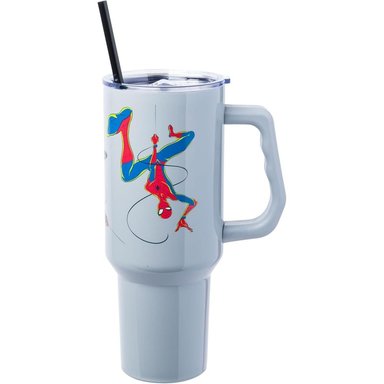 VASO  CON ASA Y PAJITA MARVEL 40 OZ / 1183 ML | SPIDERMAN GRIS