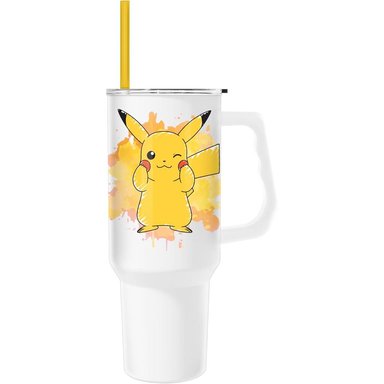 VASO  CON ASA Y PAJITA POKEMON 40 OZ / 1183 ML | PIKACHU WHITE
