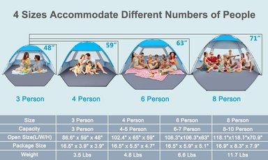 GORICH - CARPA/TIENDA DE CAMPAÑA PARA PROTECCIÓN SOLAR UV EN LA PLAYA, PARA 3-4/4-5 PERSONAS, LIGERA - 2