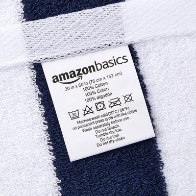 BASICS CABANA STRIPE - TOALLA DE PLAYA A RAYAS, PAQUETE DE 2, AZUL MARINO, 59.84 PULGADAS DE LARGO X 29.92' DE ANCHO - 3
