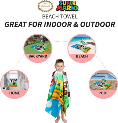 FRANCO - TOALLA INFANTIL DE BAÑO, PISCINA, PLAYA, DE ALGODÓN SUPERSUAVE, 58 X 28 PULGADAS, SUPER MARIO 'OFFICIAL NINTENDO' - 2