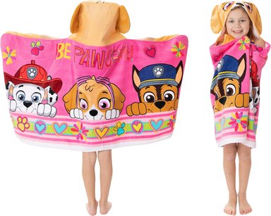 FRANCO - TOALLA DE RIZO DE ALGODÓN SUAVE CON CAPUCHA PARA NIÑOS, PARA USO EN BAÑO Y PLAYA, 24 X 50 PULGADAS, PAW PATROL, ROSA