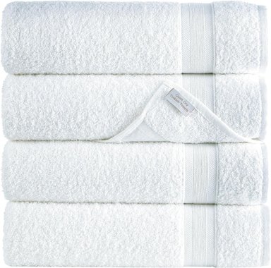 TOALLAS DE BAÑO BLANCAS DE 27 X 54', SECADO RÁPIDO, 100% ALGODÓN TURCO PARA BAÑO (BLANCO, PAQUETE DE 4 TOALLAS DE BAÑO)