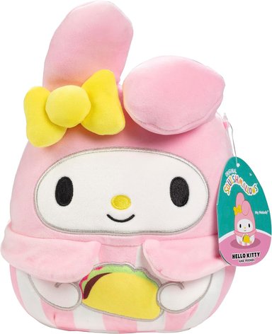 SQUISHMALLOWS MY MELODY WITH TACO DE 8', KELLYTOY SANRIO, JUGUETE DE PELUCHE COLECCIONABLE SUAVE Y ESPONJOSO DE HELLO KITTY