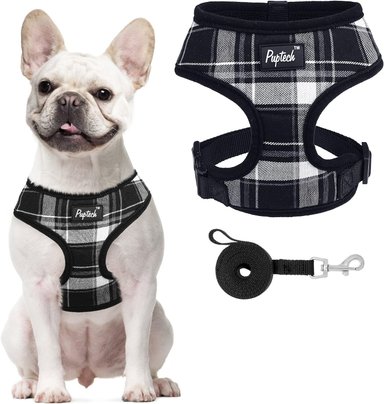 PUPTECK JUEGO DE ARNÉS Y CORREA DE MALLA SUAVE PARA MASCOTA CACHORRO GATO CHALECO ACOLCHADO CÓMODO ARNESES SIN TIRONES, NEGRO, XS