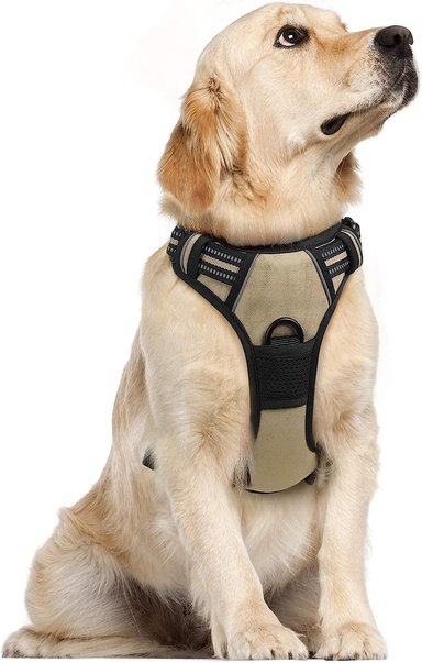 RABBITGOO ARNÉS PARA PERROS,SIN TIRONES CON 2 CLIPS DE CORREA,ACOLCHADO SUAVE AJUSTABLE,CON MANIJA PARA PERROS GRANDES, BEIGE, XL