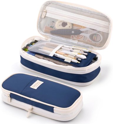 EASTHILL ESTUCHE PARA LÁPICES DE GRAN CAPACIDAD,BOLSA GRANDE PARA LÁPICES DE PAPELERÍA Y BOLÍGRAFOS PARA NIÑAS ADOLESCENTES-AZUL - 1