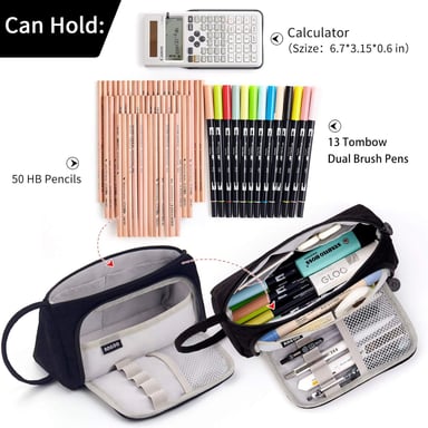 EASTHILL - ESTUCHE PARA LÁPICES DE GRAN CAPACIDAD ESCOLAR, OFICINA Y COLEGIAL PARA NIÑOS Y ADULTOS - NEGRO - 3