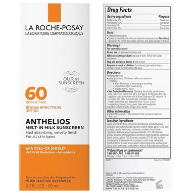 PROTECTOR SOLAR MELT-IN MILK SPF 60 ANTHELIOS LA ROCHE-POSAY 3 OZ / 90 ML - 6