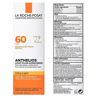 PROTECTOR SOLAR FACIAL LIGHT FLUID SPF 60 ANTHELIOS LA ROCHE-POSAY 1.7 OZ / 50 ML - 2