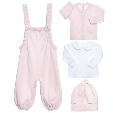 CONJUNTO ALGODÓN BEBÉ NIÑA LIMA FASHION KIDS ROSADO FIESTA AJUAR OVEROL HILO 4 PIEZAS - 2