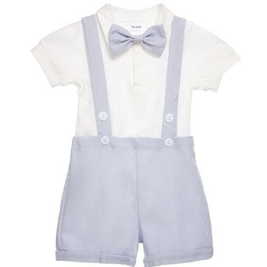 CONJUNTO BEBÉ NIÑO LIMA FASHION KIDS CELESTE ELEGANTE 3 PIEZAS CORBATITA + TIRANTES