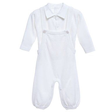 CONJUNTO ALGODÓN UNISEX LIMA FASHION KIDS BLANCO FIESTA AJUAR OVEROL HILO BEBÉ 4 PIEZAS - 1