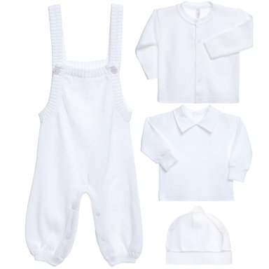 CONJUNTO ALGODÓN UNISEX LIMA FASHION KIDS BLANCO FIESTA AJUAR OVEROL HILO BEBÉ 4 PIEZAS