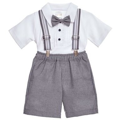 CONJUNTO BEBÉ NIÑO LIMA FASHION KIDS GRIS ELEGANTE TIRANTES PANTALÓN CORTO GALA
