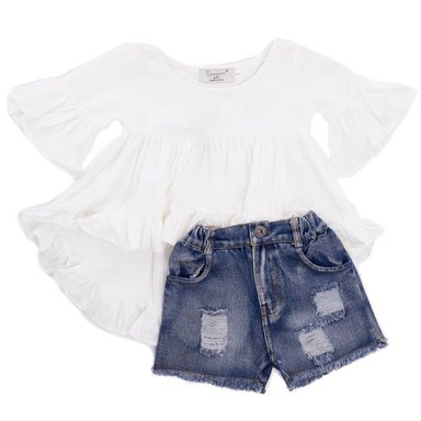 CONJUNTO NIÑA LIMA FASHION KIDS BLANCO BLUSA CAMPANA + SHORT