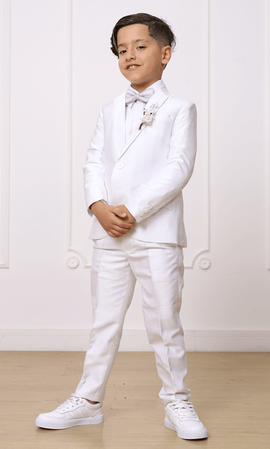 TERNO LINO NIÑO LIMA FASHION KIDS BLANCO 3 PIEZAS SOFISTICADO BAUTIZO T6